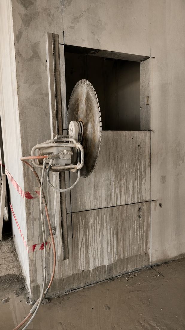 Finished wall saw opening on a live site